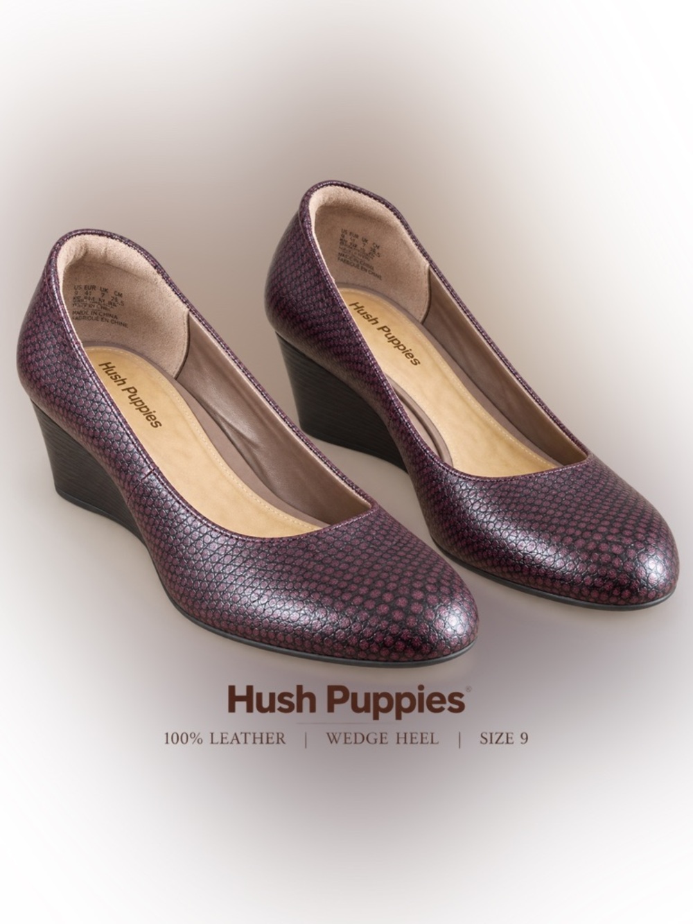 Hush Puppies Burgundy Leather Wedge Pumps – Size 9